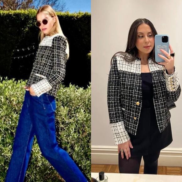 Alice + Olivia Tweed Jadyn Blazer Black White Preppy Office Academia Size 0 - Picture 2 of 15